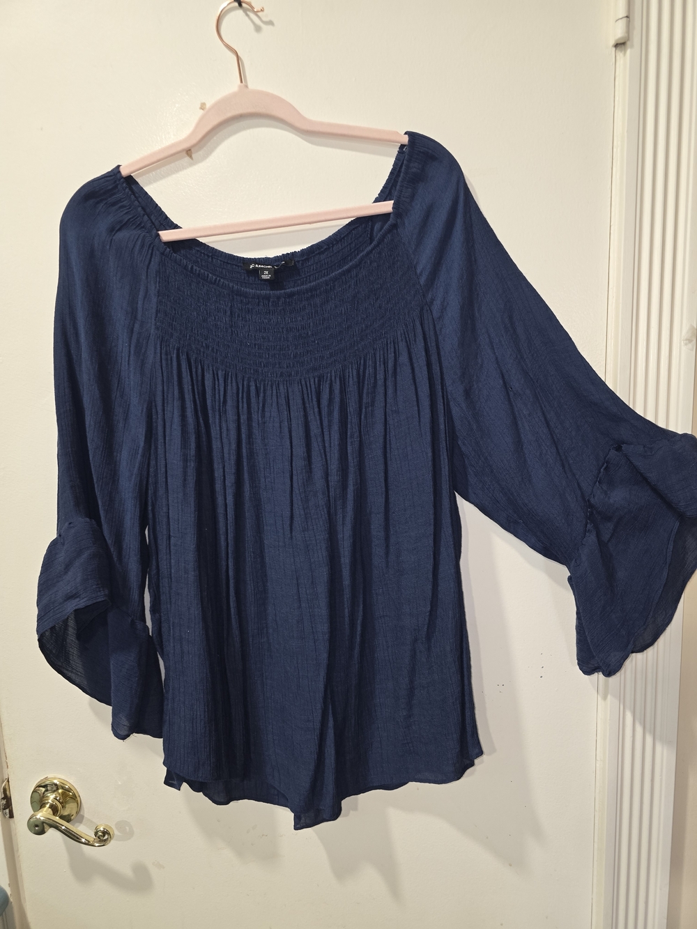 Zac & Rachel Navy Smocked Yoke Peasant Blouse